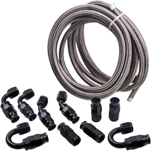 AN6-6AN 20FT/6M الفولاذ المقاوم للصدأ PTFE مضفر خرطوم وقود الزيت طقم تركيب الخط in Kuwait