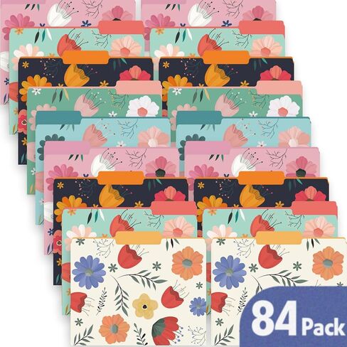 24 Pack Decorative File Folders, 1/3 Cut Tab Floral Colored Folders Letter Size 8.8 x 11.6 Inch, Assorted 6 Styles Filing Folder for Office School Business in Kuwait