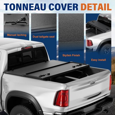 FRP Hard Tri-fold Tonneau Cover Fold Truck Bed Covers Compatible with 2009-2026 Dodge Ram 1500 & 2500 5' 7" Bed Without Ram Box (67.4") in Kuwait