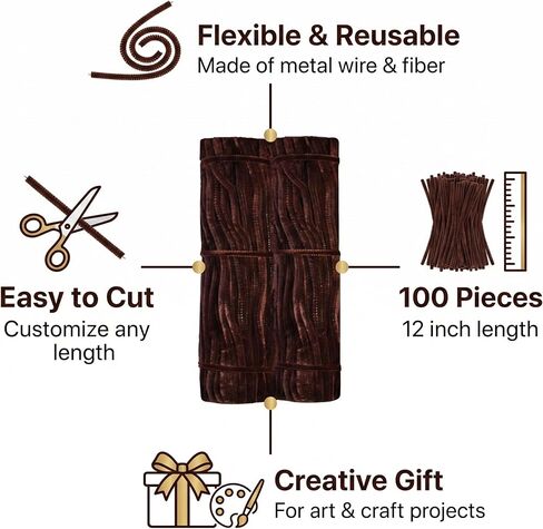 Brown Pipe Cleaners 100 Pieces Chenille Stems for DIY Art Decorations Creative Craft (6 mm x 12 Inch) in Saudi Arabia