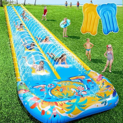 40FT Double Slip and Water Slides with 2 Bodyboards, Giant Lawn Inflatable Water Slides for Kids Adults Heavy Duty Backyard, Extra Long Water Slip Toys with Crash Pad for Summer Outdoor Party in Kuwait