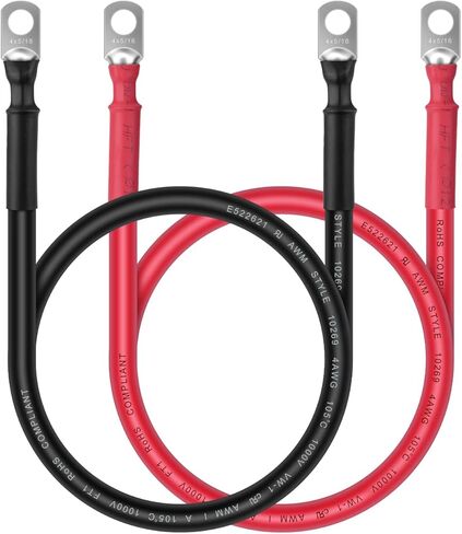 كابل البطارية - iGreely 4 AWG 4 سلك قياس مصنوع من سلك OFC النحاسي الكهروضوئي كابلات عاكس طاقة البطارية مع أطراف عروة 5/16 بوصة للوحات الشمسية والدراجات النارية RV البحرية 1 قدم/30 سم in Kuwait