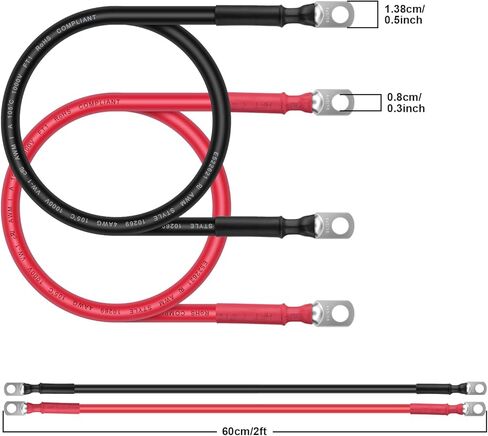 كابل البطارية - iGreely 4 AWG 4 سلك قياس مصنوع من سلك OFC النحاسي الكهروضوئي كابلات عاكس طاقة البطارية مع أطراف عروة 5/16 بوصة للوحات الشمسية والدراجات النارية RV البحرية 1 قدم/30 سم in Kuwait