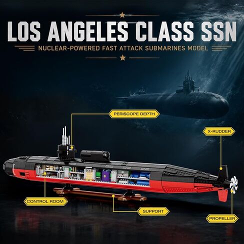 JMBricklayer Nuclear Submarine Building Set for Adults, 1:125 Los Angeles Class SSN Military Submarine Model Kit, Collectible Display Piece with Display Stand, Gift for Men Adult(2750 PCS) in Kuwait
