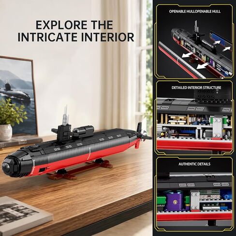 JMBricklayer Nuclear Submarine Building Set for Adults, 1:125 Los Angeles Class SSN Military Submarine Model Kit, Collectible Display Piece with Display Stand, Gift for Men Adult(2750 PCS) in Kuwait