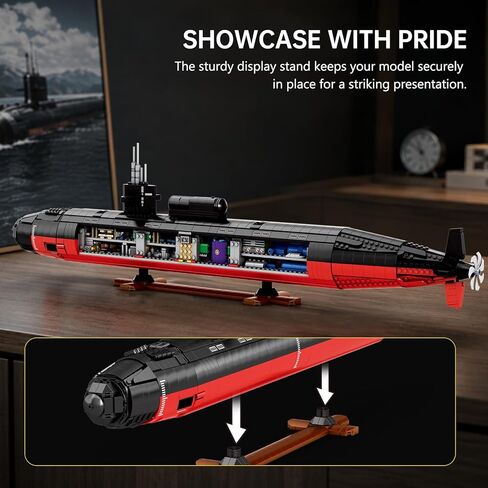 JMBricklayer Nuclear Submarine Building Set for Adults, 1:125 Los Angeles Class SSN Military Submarine Model Kit, Collectible Display Piece with Display Stand, Gift for Men Adult(2750 PCS) in Kuwait