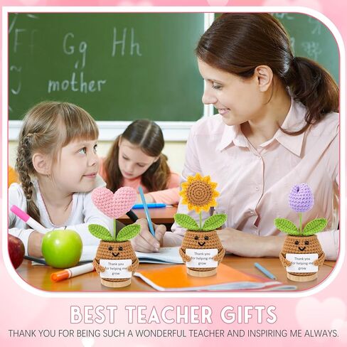 6PCS Teacher Appreciation Gifts for Women, Teachers Gifts Bulk, Positive Crochet Flowers, End of Year Teacher Present from Student, Emotional Support Crochet Set in Kuwait