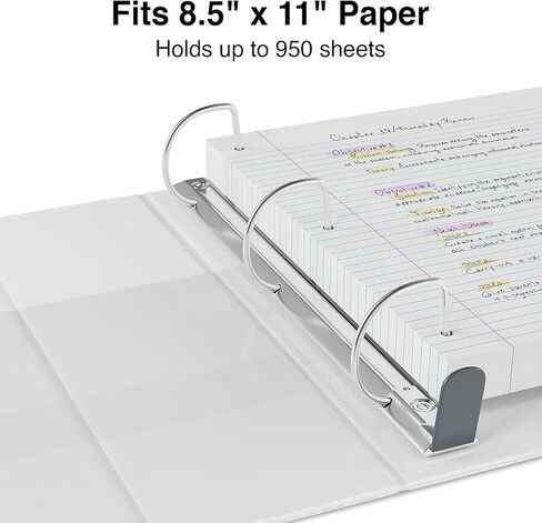 Staples Heavy Duty 5-inch 3-Ring View Binder، حلقات D كبيرة جدًا، أربعة جيوب داخلية، تراكب شفاف، أبيض، تخزين مستندات عالي السعة، عبوتان in Kuwait