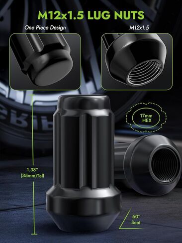 AUTOPTIM M12x1.5 Spline Lug Nuts - Replacement for Honda Accord CRV Civic Pilot Chevy Impala Malibu Acura Aftermarket Wheel, Black 20pc 6 Point Closed End Short Nuts with 1 Socket Key in Kuwait
