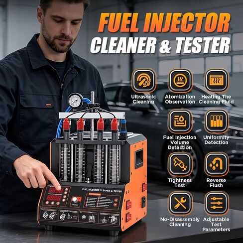 Fuel Injector Cleaner Tester Kit 2000ML 28KHz Ultrasonic & Heated Injector Cleaner Machine 9 Test Mode Injector Tester 4-Cylinder Fuel System Injection Cleaning Tool for 5V/12V Motorcycle Car Injector in Kuwait