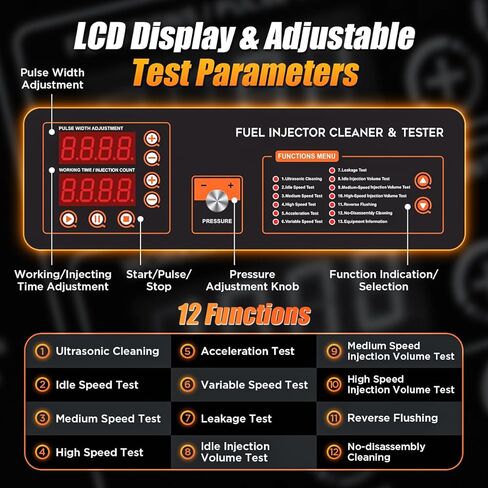 Fuel Injector Cleaner Tester Kit 2000ML 28KHz Ultrasonic & Heated Injector Cleaner Machine 9 Test Mode Injector Tester 4-Cylinder Fuel System Injection Cleaning Tool for 5V/12V Motorcycle Car Injector in Kuwait