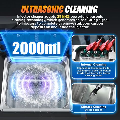 Fuel Injector Cleaner Tester Kit 2000ML 28KHz Ultrasonic & Heated Injector Cleaner Machine 9 Test Mode Injector Tester 4-Cylinder Fuel System Injection Cleaning Tool for 5V/12V Motorcycle Car Injector in Kuwait