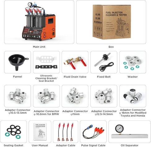 Fuel Injector Cleaner Tester Kit 2000ML 28KHz Ultrasonic & Heated Injector Cleaner Machine 9 Test Mode Injector Tester 4-Cylinder Fuel System Injection Cleaning Tool for 5V/12V Motorcycle Car Injector in Kuwait