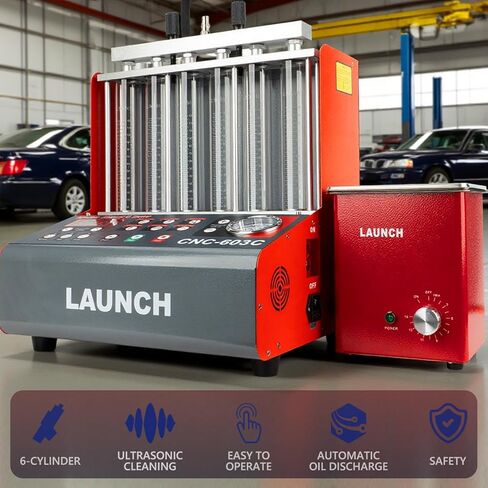 LAUNCH CNC-603C آلة تنظيف حاقن الوقود - أحدث إصدار لعام 2026، جهاز اختبار نظام حقن الوقود بالموجات فوق الصوتية للسيارات ذو 6 أسطوانات ومنظف مع وظيفة تفريغ الزيت التلقائي الحصرية in Kuwait
