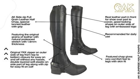 AK Unisex Leather Horse Riding Half Chaps – Soft Genuine Leather Equestrian Half Chaps with Side Zip Easy On & Off in Saudi Arabia