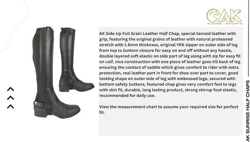 AK Unisex Leather Horse Riding Half Chaps – Soft Genuine Leather Equestrian Half Chaps with Side Zip Easy On & Off in Saudi Arabia
