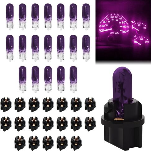 20PCS T5 17 57 79 86 Halogen Instrument Cluster Bulb Kits, 12V Car Dashboard Bulb with T5 Sockets, Lighting Replacement Accessories for Interior Speedometer, Tachometer, Dashboard (Purple) in Kuwait