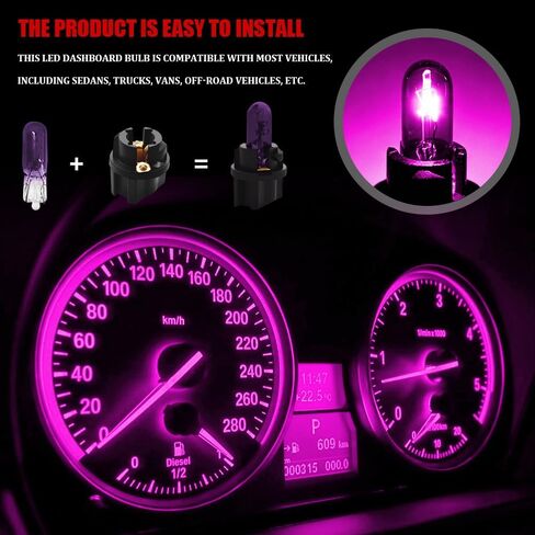 20PCS T5 17 57 79 86 Halogen Instrument Cluster Bulb Kits, 12V Car Dashboard Bulb with T5 Sockets, Lighting Replacement Accessories for Interior Speedometer, Tachometer, Dashboard (Purple) in Kuwait