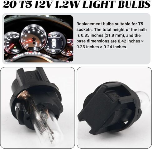 20PCS T5 Halogen Instrument Cluster Bulb Kit, 12V Dash Light for Car Interior, T5 17 57 86 Dash Light Bulbs, Automotive Gauge Cluster Panel Bulb, Universal Lighting Accessories (White) in Kuwait