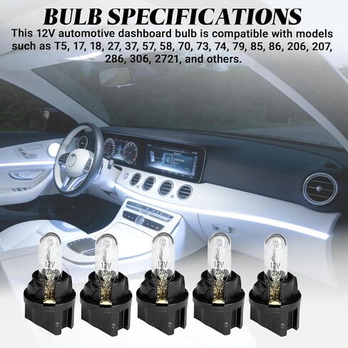 20PCS T5 Halogen Instrument Cluster Bulb Kit, 12V Dash Light for Car Interior, T5 17 57 86 Dash Light Bulbs, Automotive Gauge Cluster Panel Bulb, Universal Lighting Accessories (White) in Kuwait