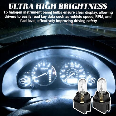 20PCS T5 Halogen Instrument Cluster Bulb Kit, 12V Dash Light for Car Interior, T5 17 57 86 Dash Light Bulbs, Automotive Gauge Cluster Panel Bulb, Universal Lighting Accessories (White) in Kuwait