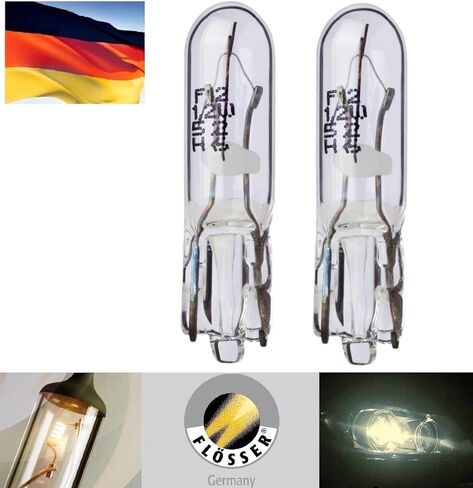 Flosser Incandescent 74 73 T5 1.2W Stock 4191 صندوق قفازات أبيض دافئ للوحة القيادة استبدال مصابيح الإضاءة الداخلية (عبوة من 2) صنع في ألمانيا in Kuwait