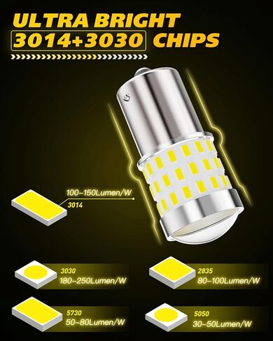 1156 مصباح LED - 57 قطعة من رقائق LED مع عدسة بروجيكتور عالية الدقة، أكثر سطوعًا بنسبة 600%، أبيض 6500 كلفن - للنسخ الاحتياطي لفرامل الذيل العكسي DRL لأضواء وقوف السيارات، تناسب 7506 BA15S P21W، حزمة من 2 in Kuwait