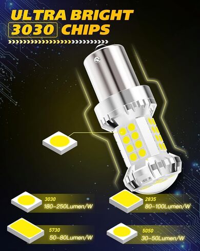 1156 مصباح LED - 38 قطعة من رقائق LED مع عدسة بروجيكتور عالية الدقة، أكثر سطوعًا بنسبة 800%، أبيض 6500 كلفن - للنسخ الاحتياطي لفرامل الذيل العكسي DRL لأضواء وقوف السيارات، تناسب 7506 BA15S P21W، حزمة من 2 in Kuwait