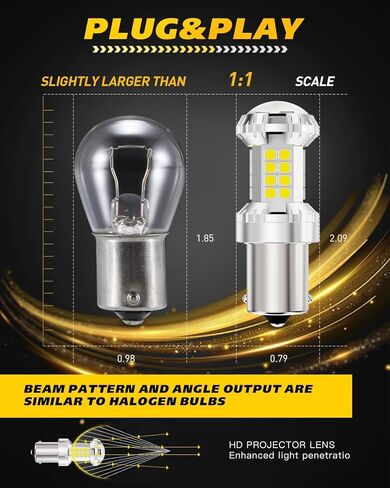 1156 مصباح LED - 38 قطعة من رقائق LED مع عدسة بروجيكتور عالية الدقة، أكثر سطوعًا بنسبة 800%، أبيض 6500 كلفن - للنسخ الاحتياطي لفرامل الذيل العكسي DRL لأضواء وقوف السيارات، تناسب 7506 BA15S P21W، حزمة من 2 in Kuwait