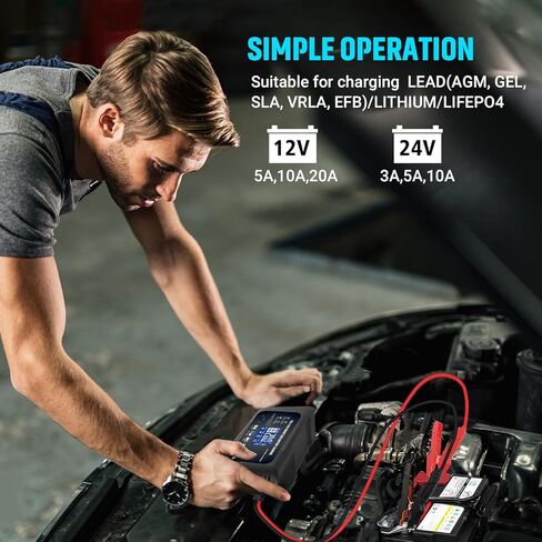20Amp: 12/24V Smart Car Battery Charger – Automatic Maintainer, Trickle Charger & Desulfator with Overcharge Protection & Temperature Compensation – for Lead-Acid & Lithium & LiFePO4 Batteries in Saudi Arabia