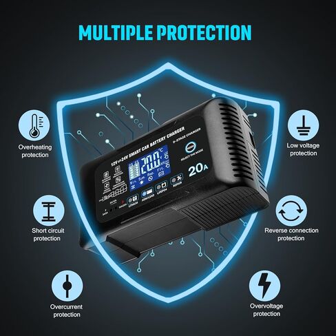 20Amp: 12/24V Smart Car Battery Charger – Automatic Maintainer, Trickle Charger & Desulfator with Overcharge Protection & Temperature Compensation – for Lead-Acid & Lithium & LiFePO4 Batteries in Saudi Arabia