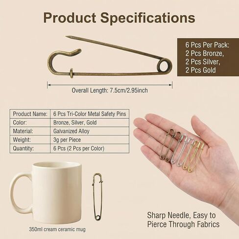 6PCS Super Safety Pins Bent Needle DIY Breastpin Shawl/Sweater Buckle for Blankets Crafts Knitted Fabric Skirts (2Inch(50MM))(Color Random) in Saudi Arabia