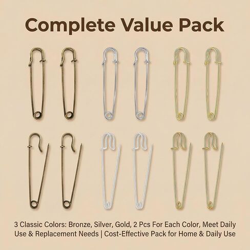 6PCS Super Safety Pins Bent Needle DIY Breastpin Shawl/Sweater Buckle for Blankets Crafts Knitted Fabric Skirts (2Inch(50MM))(Color Random) in Saudi Arabia