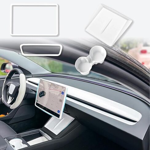 مجموعة ملحقات وحدة التحكم المركزية من السيليكون مكونة من 4 قطع لوحدة التحكم المركزية Tesla وحامل الأكواب وإدراج حافة الشاشة وإطار مرآة واقيات الإطار (البرقوق الأرجواني موديل Y Juniper/3 Highland Universal) in Kuwait