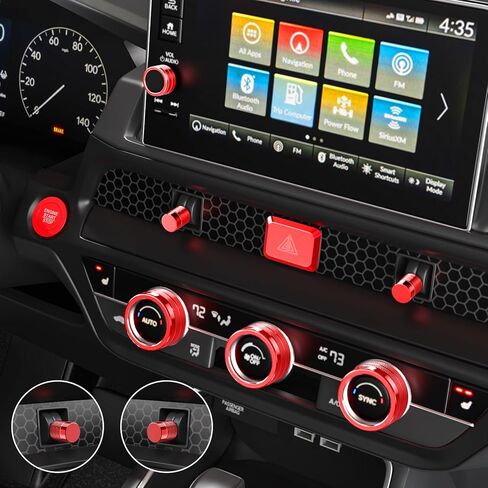 إكسسوارات داخلية رياضية حمراء لسيارة Honda Civic 2022-2026، CRV 2023-2026، Acura Integra 2023-2025 (شاشة 9 بوصة)، طقم غطاء مقبض من سبائك الألومنيوم مكون من 11 قطعة للتيار المتردد، وفتحة تهوية، وإضاءة المخاطر وبدء التشغيل in Kuwait