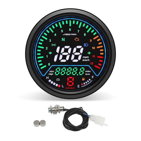Universal Motorcycle Speedometer with Tachometer 12000 RPM, 6 Gear, Mileage, Volt, Oil Level, Indicator Light Km/h MPH LCD Anti-Glare 12V Digital Speedometer for Motorcycle Gauge Cluster in Kuwait