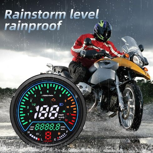 Universal Motorcycle Speedometer with Tachometer 12000 RPM, 6 Gear, Mileage, Volt, Oil Level, Indicator Light Km/h MPH LCD Anti-Glare 12V Digital Speedometer for Motorcycle Gauge Cluster in Kuwait