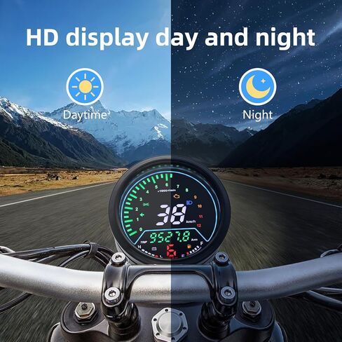 Universal Motorcycle Speedometer with Tachometer 12000 RPM, 6 Gear, Mileage, Volt, Oil Level, Indicator Light Km/h MPH LCD Anti-Glare 12V Digital Speedometer for Motorcycle Gauge Cluster in Kuwait