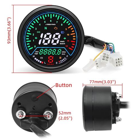 Universal Motorcycle Speedometer with Tachometer 12000 RPM, 6 Gear, Mileage, Volt, Oil Level, Indicator Light Km/h MPH LCD Anti-Glare 12V Digital Speedometer for Motorcycle Gauge Cluster in Kuwait