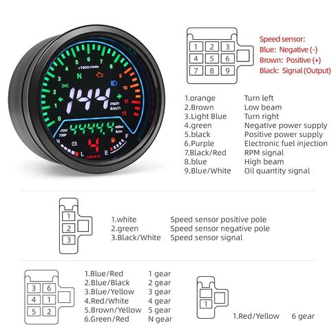 Universal Motorcycle Speedometer with Tachometer 12000 RPM, 6 Gear, Mileage, Volt, Oil Level, Indicator Light Km/h MPH LCD Anti-Glare 12V Digital Speedometer for Motorcycle Gauge Cluster in Kuwait
