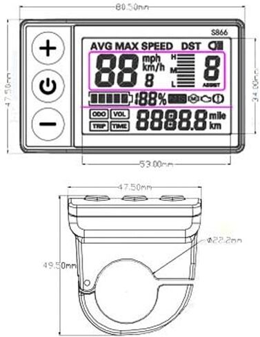 شاشة LCD S866، مقياس ABS مقاوم للماء مع قابس SM، لمقود الدراجة الكهربائية 24 فولت 36 فولت 48 فولت 22.2 مم in Kuwait