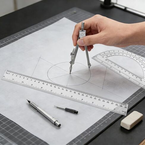 3 Packs Plastic 12 Inch Ruler,6 Inch Clear Protractor and Compasses Set Student Geometry Math Set for Classroom Set Angle Detector School Supplies Classroom Ruler Home Office Drawings in Kuwait