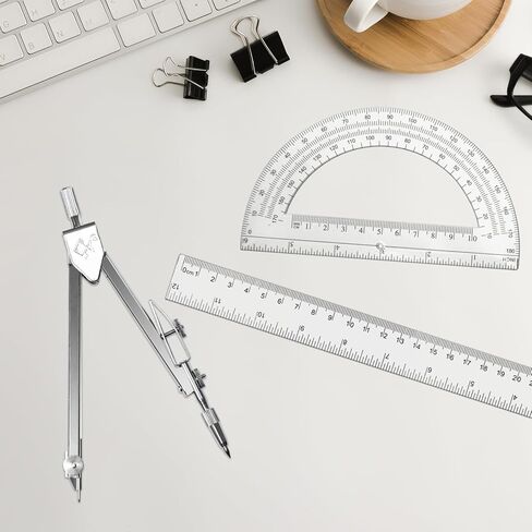 3 Packs Plastic 12 Inch Ruler,6 Inch Clear Protractor and Compasses Set Student Geometry Math Set for Classroom Set Angle Detector School Supplies Classroom Ruler Home Office Drawings in Kuwait