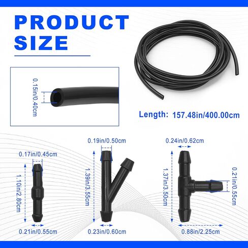 4 Meter Universal Car Windshield Washer Hose Tube Replacement Kit with 12 Connectors for Windshield Wiper Jet Nozzle Repair and Glass Washing System Maintenance in Kuwait