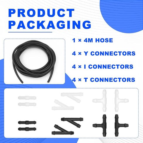 4 Meter Universal Car Windshield Washer Hose Tube Replacement Kit with 12 Connectors for Windshield Wiper Jet Nozzle Repair and Glass Washing System Maintenance in Kuwait