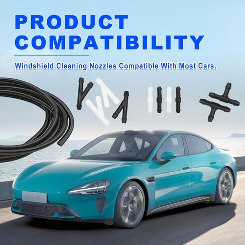 4 Meter Universal Car Windshield Washer Hose Tube Replacement Kit with 12 Connectors for Windshield Wiper Jet Nozzle Repair and Glass Washing System Maintenance in Kuwait