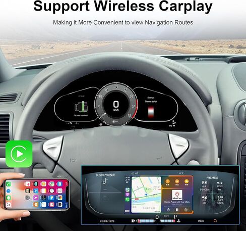 12.3" Digital Cluster for Porsche Cayenne 2005-2009, Car Gauge Wireless Carplay Dash with UI Styles, Aftermarket Automotive Dashboard Replacement Plug Play Panel in Kuwait