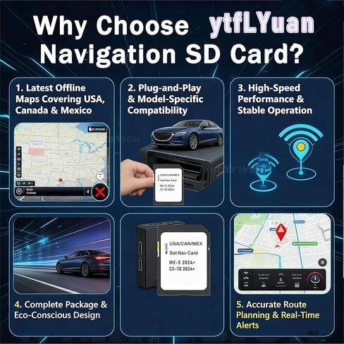 بطاقة SD للملاحة المحسنة متوافقة مع خرائط 2025-2026 CX-50/3 / CX-30 / CX-70، 2024-2026 MX-5، الولايات المتحدة الأمريكية/CAN/MEX in Kuwait
