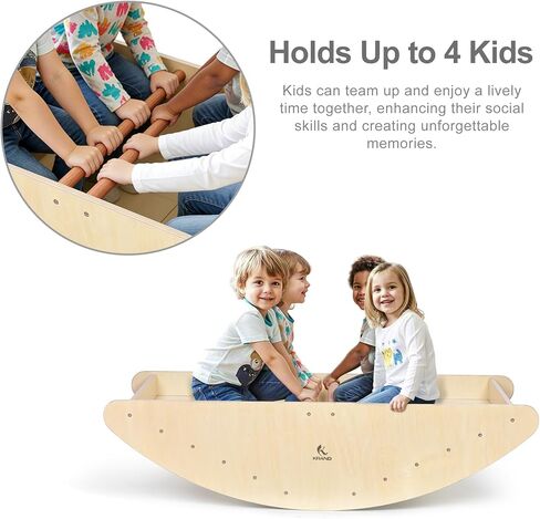Two-Sided Kids Rock & Roll Rocking Boat, Teeter-Totter Seesaw with Climbing Bridge Steps - Holds Up to 4 Kids, Indoor/Outdoor Play Fun in Kuwait
