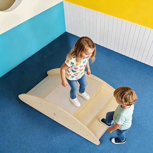 Two-Sided Kids Rock & Roll Rocking Boat, Teeter-Totter Seesaw with Climbing Bridge Steps - Holds Up to 4 Kids, Indoor/Outdoor Play Fun in Kuwait